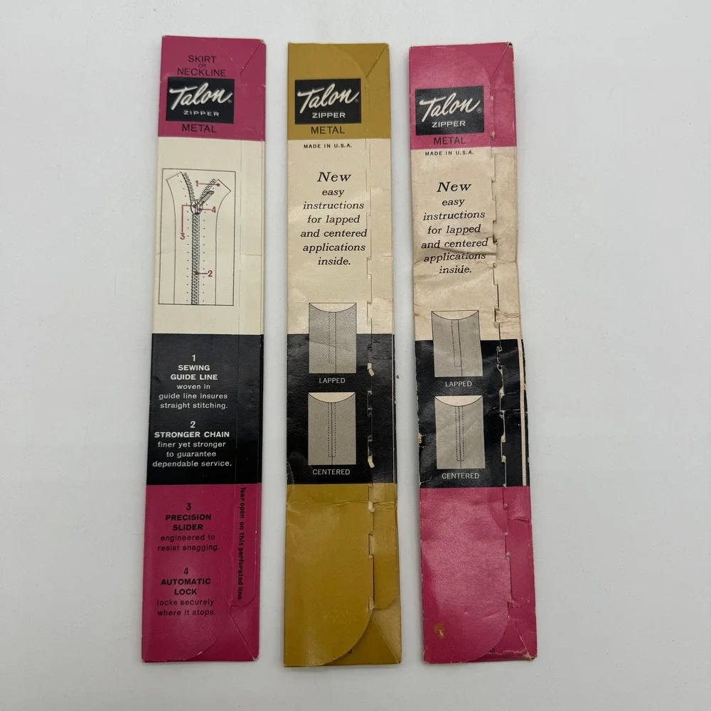 Vintage Talon Metal Zippers Lot of 3 NOS Skirt Neckline USA Peacock Orange Maize